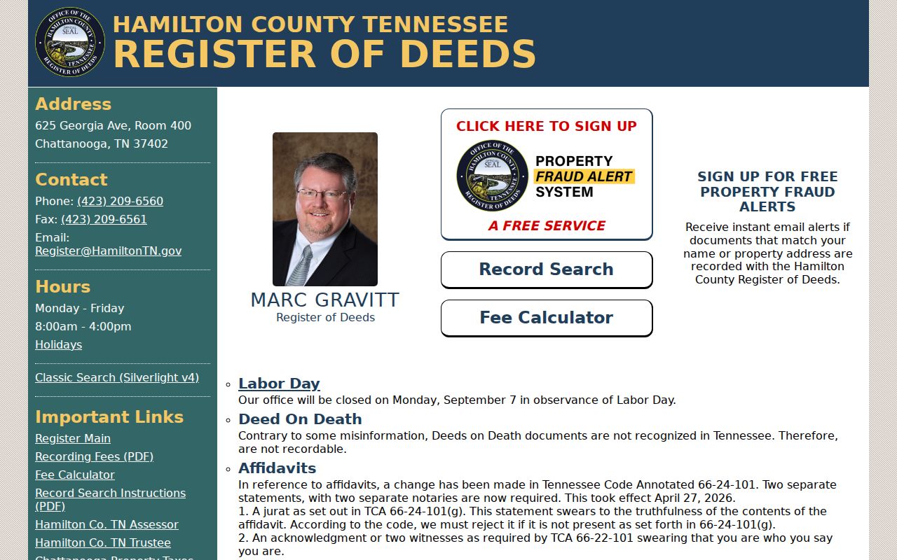Hamilton County people search Register record access page