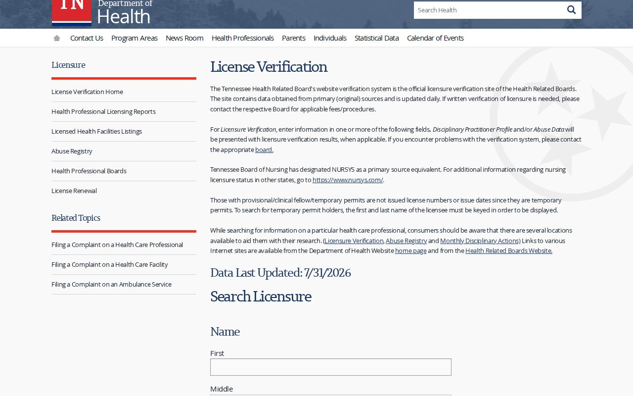 Hamilton County people search Tennessee health license form